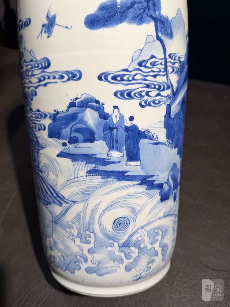 清康熙 青花“海屋添筹”图棒槌瓶 - 图5